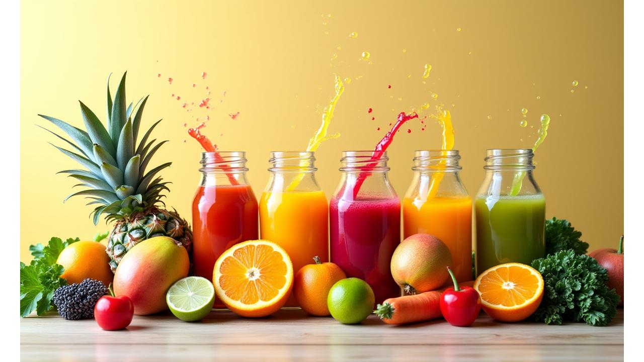 Buah-buahan segar dan botol jus sedia untuk diperah, menunjukkan kesediaan Mutiara Buah Bar untuk berkhidmat.