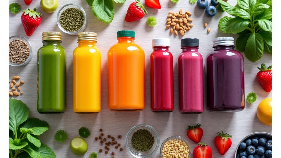 Pelbagai jus organik vegan yang menarik