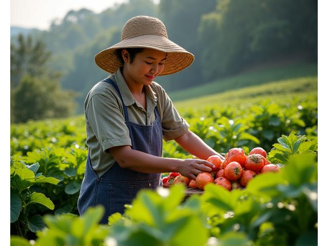 Petani sedang memetik buah-buahan segar di ladang organik Cameron Highlands