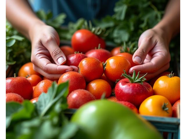 Tangan memilih buah-buahan segar di pasar tempatan